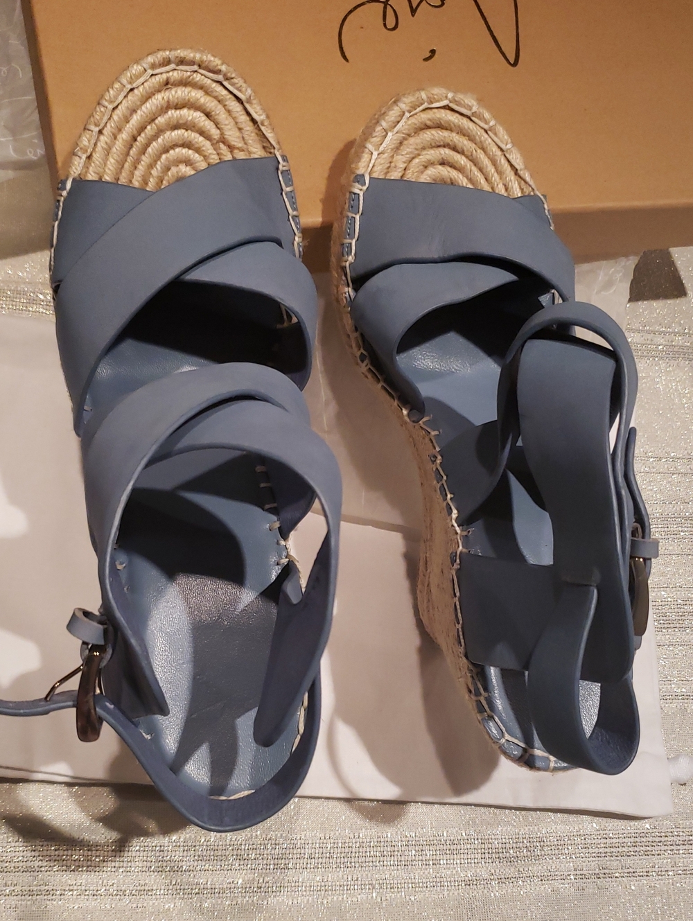 Joie New Wedge Espadrille Strappy Leather Sandal Blue Women's 40/10 - Picture 16 of 16